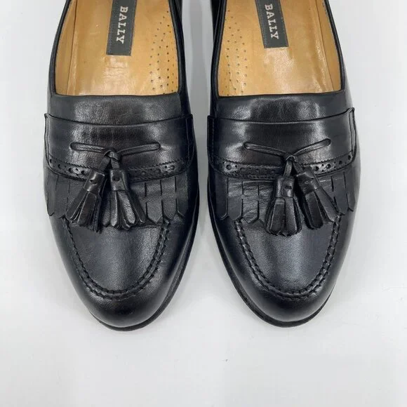 Bally Vintage Vigo Black Leather Tassel Kiltie Slip On Loafers Italy 10.5 D Bally Vigo Tassel Kilt Loafers - 9.5 D Brown Leather Vintage  main image 4